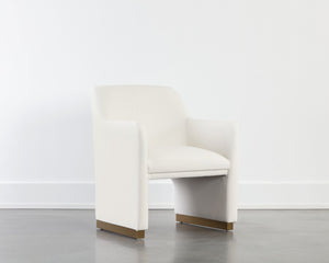Sunpan Jaime Dining Armchair - Luxurious Gold Base, Moisture-Repellent Fabric, Perfect for Stylish Spaces Fior Vanilla
