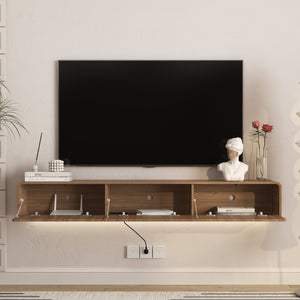 English Elm Floating Wall Mounted Tv Stand with Led Ambiance for Modern Living Rooms 69 Inch W1321P450663