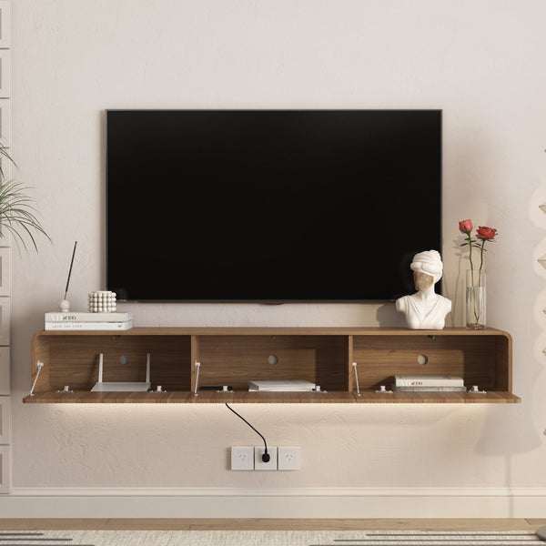 English Elm Floating Wall Mounted Tv Stand with Led Ambiance for Modern Living Rooms 69 Inch W1321P450663