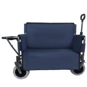 English Elm 3-in-1 Folding Wagon with Bench Seat Tabletop and All-terrain Beach Tires for Camping Dark Blue W2932P320636