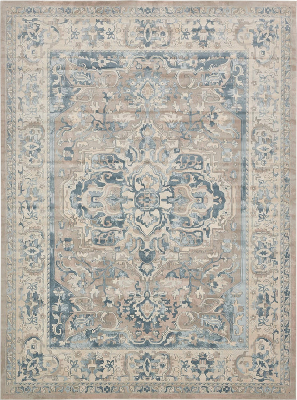 Unique Loom Paris Louisa Machine Made Border Rug Dark Gray, Beige/Blue/Cream/Light Blue/Light Brown 10' 0" x 13' 1"