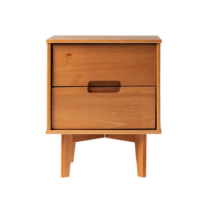 English Elm Walker Edison - Mid-Century Modern 2-Drawer Solid Wood Nighstand With Cutout Handles - Caramel