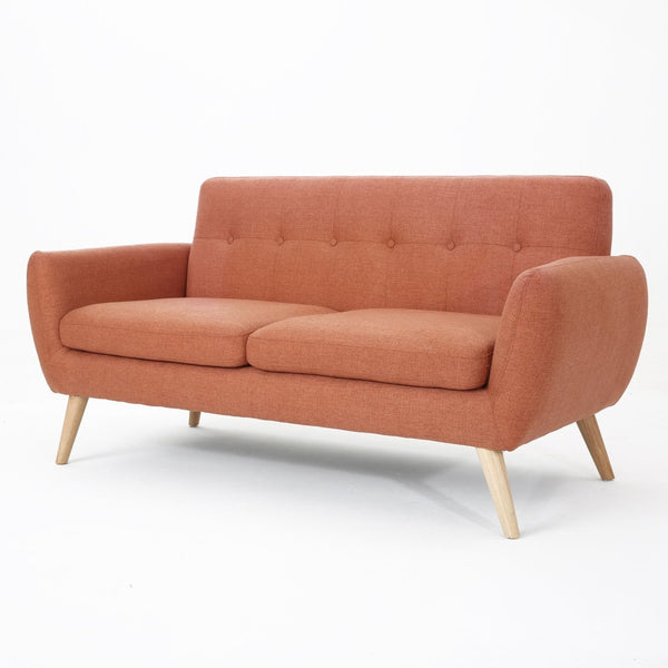 English Elm 67.25" Button Tufted Mid-century Loveseat with Rubberwood Legs for Compact Living Spaces Burnt Orange N771P371392D
