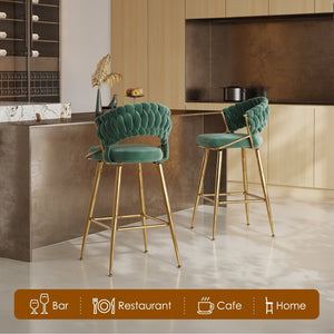 English Elm Counter Height Stools Set of 2 Mid-century Metal Legs Ergonomic Kitchen Island Seating Green T3623P430872
