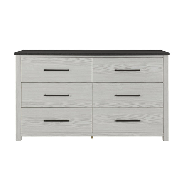 English Elm Avery Solid Wood Chest with Dark Brown Top, Spacious Drawers, Black Bar Handles, Block Feet and Style Beige 64.76 L x 20.47 W x 42.13 H B201P390580