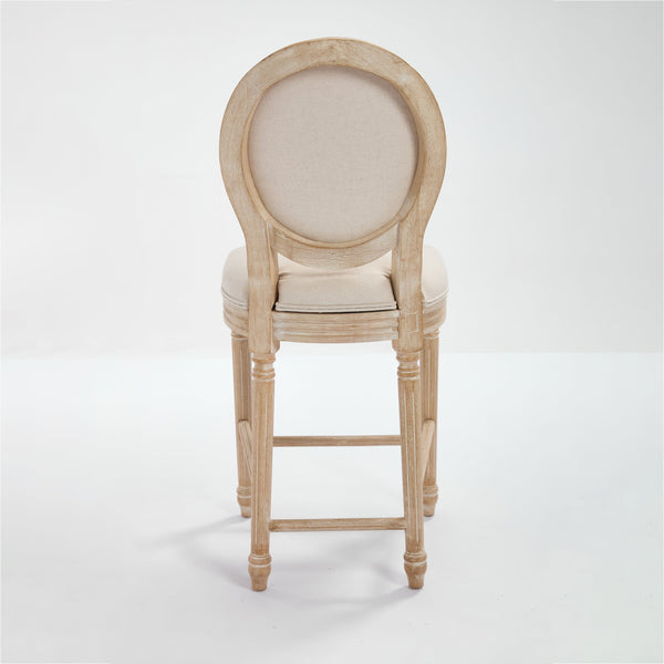 English Elm French Country 26'' Bar Chairs Set Of 2, Upholstered Comfort With Round Back, Vintage Elegance, Beige W3426P324574