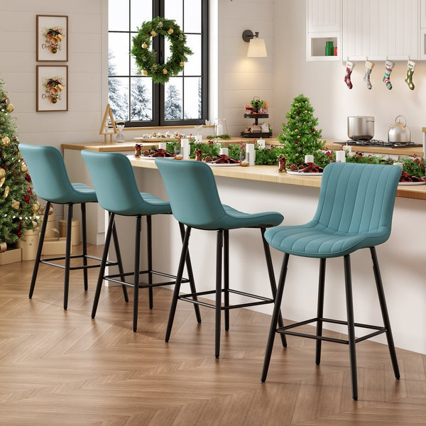 English Elm 26 Inch Counter Stools Set of 2 Faux Leather Modern Ergonomic Counter Chairs with Chrome Base, Cozy Seat Green T3623P380364