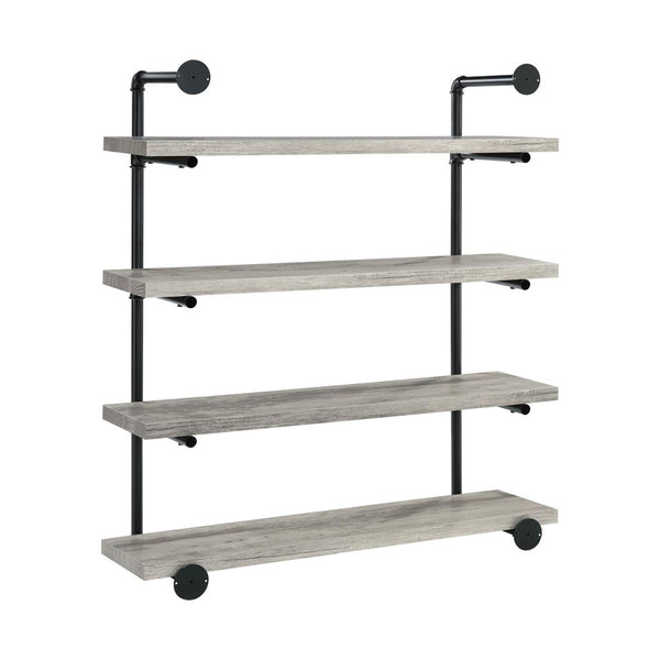 English Elm 39-inch Industrial Wall Bookshelf with 4 Open Shelves, Grey Driftwood Pipe Frame Accent, Stylish Storage B016P381016