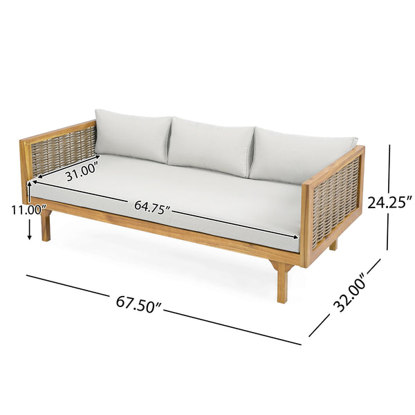English Elm Christopher Knight Home® - Patio Claremont 3-Seater Daybed With Acacia Wood Table - Stylish Comfort For Outdoor Lounging & Gatherings N770P234486T_N770P205570L