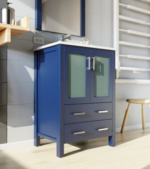 English Elm Navy Blue Bath Vanity Set With White Ceramic Top & Chrome Faucet - Compact Style For Small Spaces B2731P260508