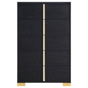 English Elm Medici 5-Drawer Chest - Sleek Black Storage Solution With Gold Accents For Modern Bedrooms & Decor B062P353270