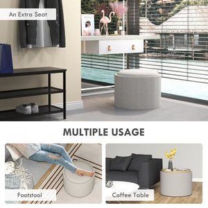 English Elm HOMCOM Round Storage Ottoman with Flip-Top Tray and Concealed Liner, Light Gray Linen, Multifunctional W2225P173826