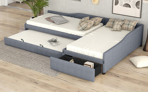 English Elm Upholstered Twin Daybed with Pull Out Trundle Linen Blend Sofa Style Studio Bed Gray GX001316AAE