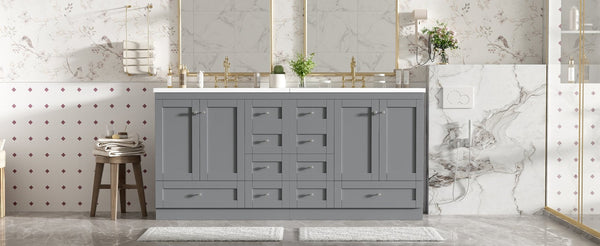 English Elm 72-inch Shaker Double Bathroom Vanity Gray Mdf with Resin Basins and Soft Close Storage N729P000029E