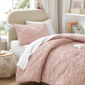 JLA Home 510 Design - Comforter Tufted Boho Mini Set with Brushed Microfiber Reverse, OEKO‑TEX Certified, Lightweight Cozy Layer Pink AM10-0548