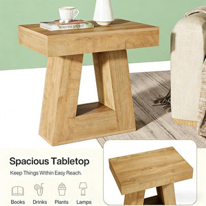 English Elm Modern Two Tier End Table Black Metal Frame Wood Grain Surface for Living Room T3971P450055