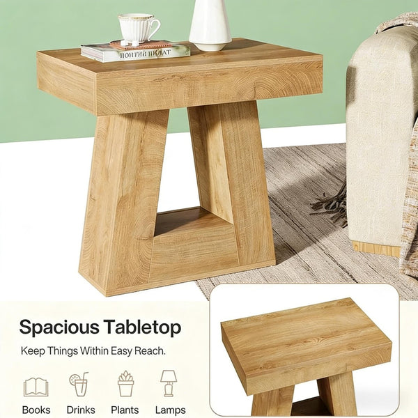 English Elm Modern Two Tier End Table Black Metal Frame Wood Grain Surface for Living Room T3971P450055