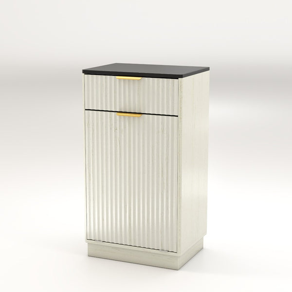 English Elm 10-gallon Tilt-out Antique White Cabinet Woodgrain Finish with Wave Drawer Hidden Bin W2557P365719