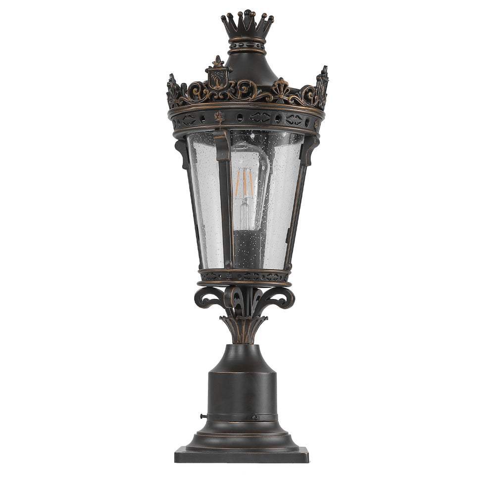 English Elm 22"(H) Vintage Crown Outdoor Post Lantern, Coffee & Golden Aluminum Glass Hardwired E26 Fixture for Patio, Garden, Porch Lighting, Waterproof Elegance W2312P411864