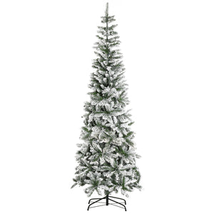 English Elm Homcom 7.5Ft Slim Pine Christmas Tree - Realistic Snow-Flocked Branches, Perfect For Small Spaces! W2225P249630