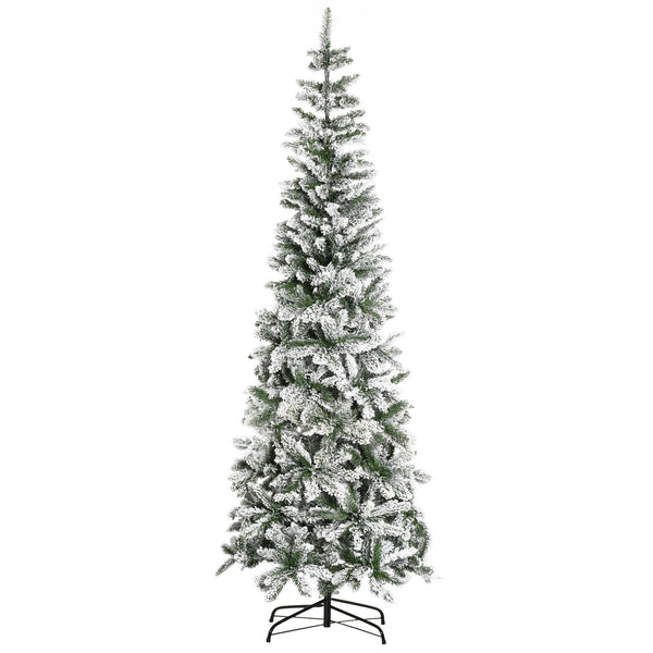 English Elm Homcom 7.5Ft Slim Pine Christmas Tree - Realistic Snow-Flocked Branches, Perfect For Small Spaces! W2225P249630