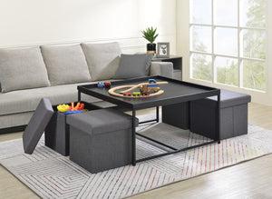 English Elm Vincenzo Square Coffee Table Set with Nesting Storage Stools and Industrial Metal Frame Black B2749P413286