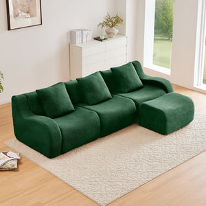 English Elm Boneless Sofa - 3-Seat Teddy Fabric Comfort, No Assembly, Ergonomic Design, Non-Slip Base, Green W714S01441
