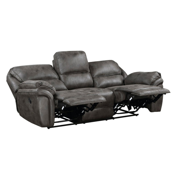 English Elm Plush Microfiber Power Reclining Sofa with Usb Port and Solid Wood Frame Gray B011P230433