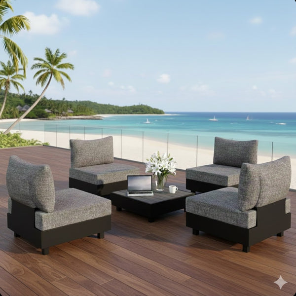 English Elm 5-piece Modular Outdoor Aluminum Sectional with Olefin Cushions and Square Coffee Table B082S00082
