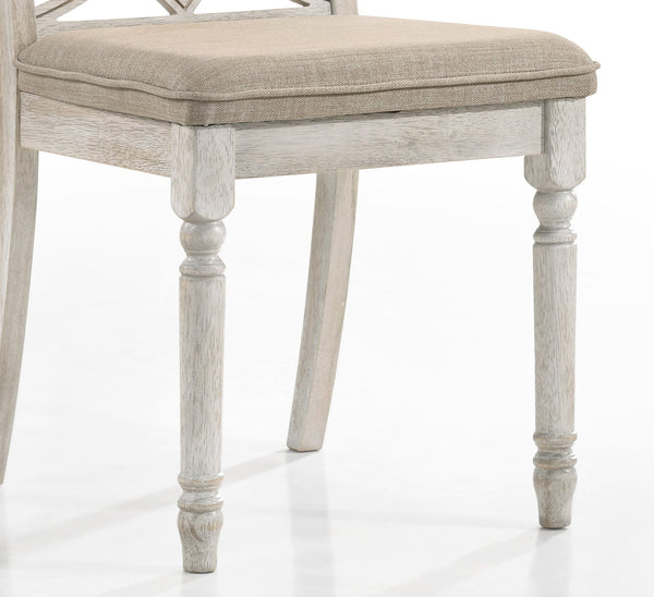 English Elm Tan Antique White Padded Side Chair Set of 2 — French Country Cottage Chic Dining Chairs, Tan Seats B062P209241