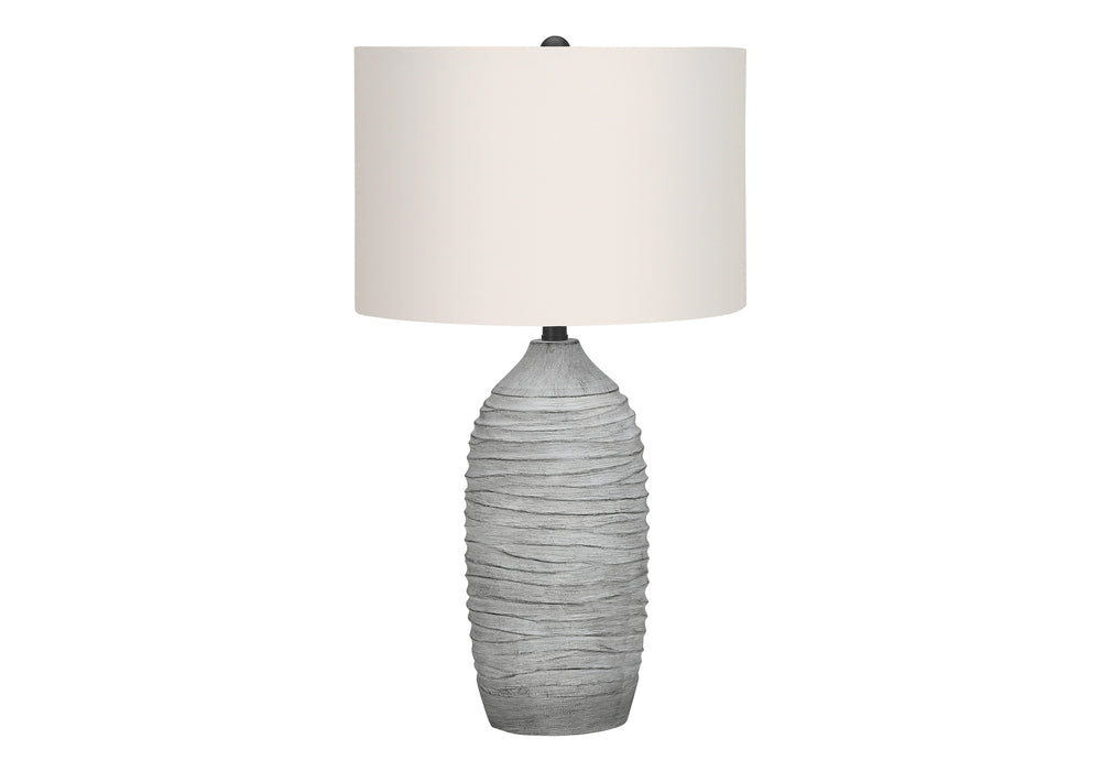 English Elm Lighting, Textured 27" Grey Resin Table Lamp with Ivory Linen Drum Shade, 3-Way Switch, Modern Accent B2710P220139