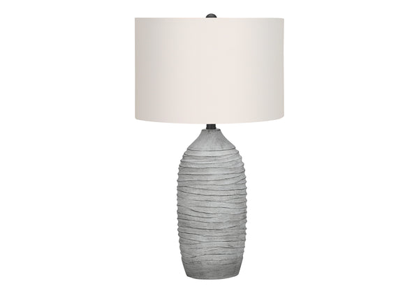 English Elm Lighting, Textured 27" Grey Resin Table Lamp with Ivory Linen Drum Shade, 3-Way Switch, Modern Accent B2710P220139