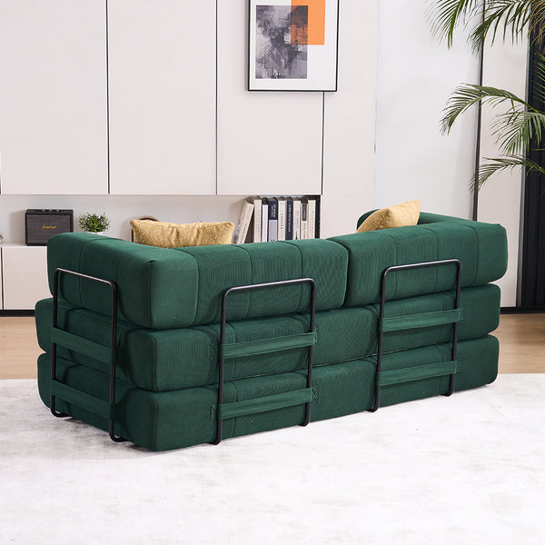 English Elm Folding Sofa Bed with Corduroy Cover, 78.5" Convertible Futon Couch, No-Assembly Foam Spring Mattress, Compact Sleeper for Living Room Green W2915P276680