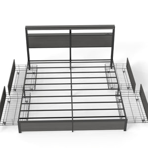 English Elm Queen Metal Platform Bed with Rgb Led Headboard Charging Station and Underbed Storage T3963P483004