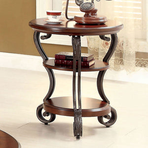 English Elm Traditional Elegant Brown Cherry Side Table with Ornate Scroll Legs and Open Shelf for Living Room Decor Brown Multi 27 L x 27 W x 7 H B011P203062