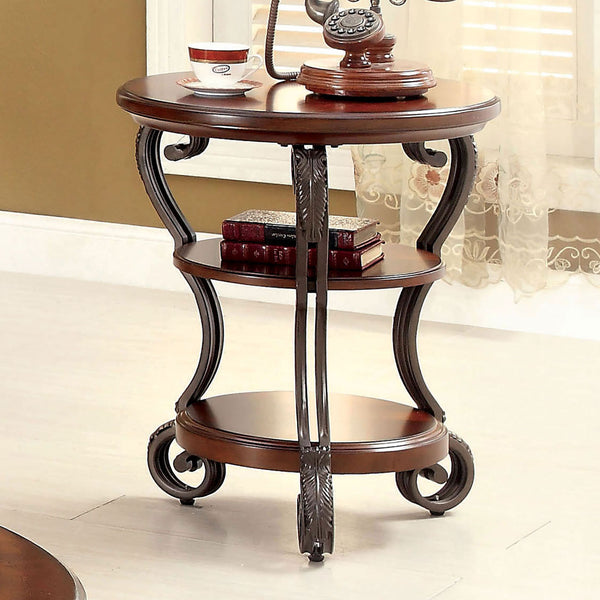 English Elm Traditional Elegant Brown Cherry Side Table with Ornate Scroll Legs and Open Shelf for Living Room Decor Brown Multi 27 L x 27 W x 7 H B011P203062