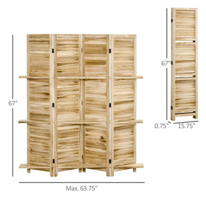English Elm Homcom 4-Panel Folding Room Divider With Storage Shelves – Rustic Privacy Screen For Home & Office W2225P217279