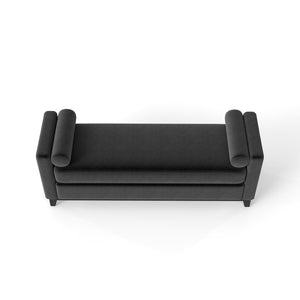 English Elm 66.34 Inch Sherpa Fleece Bench with Fluted Wood Legs Bolster Pillows Mid-century Lounge Black W1658P445921