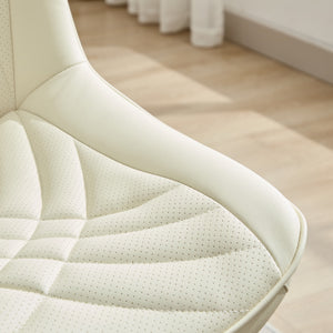 English Elm Dining Chairs Mid Century Modern Set of 2 with Curved Back Support, Perforated PU Upholstery, Cushioned Comfort and Floor-Protecting Adjustable Leg Caps Cream W1143P254984