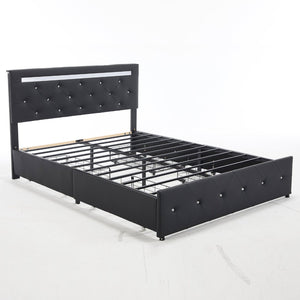 English Elm Full Size Pu Leather Storage Bed with Rgb Led Headboard and Charging Station Black W5722P462440