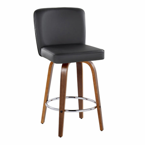 English Elm 26" Swivel Counterstools with Tufted Faux Leather Walnut Legs and Chrome Footrest Set of 2 B202S00330