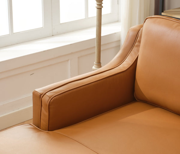 English Elm 94.5 Inch L-Shaped Genuine Leather Sofa With Left Chaise Lounge - Modern Tan Sectional Comfort W791S00022