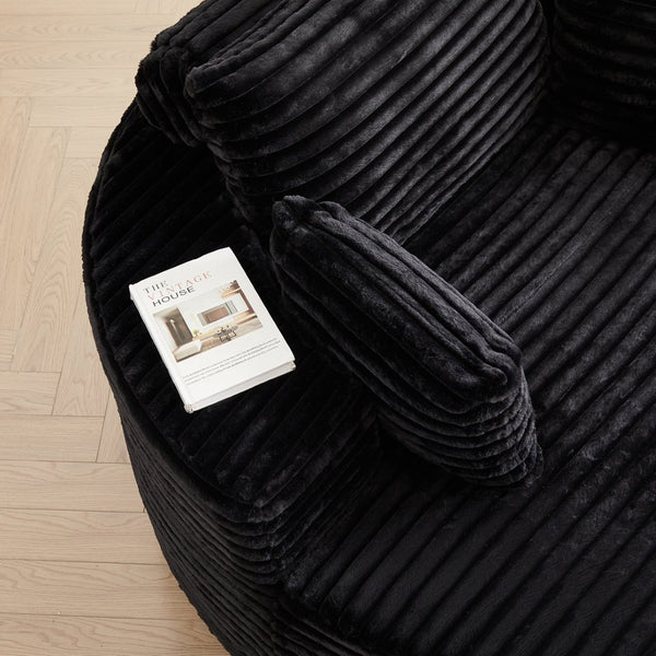 English Elm 55''l 55'l Faux Rabbit Fur Barrel Swivel Chair Cozy 360 Rotation Lounge Seat for Bedroom Black W834S00597