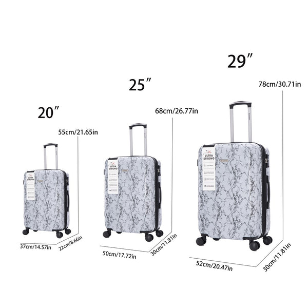 English Elm 3-piece Polycarbonate Hardshell Luggage Set with Swivel Wheels and Combo Lock White+Gray T3292P316954
