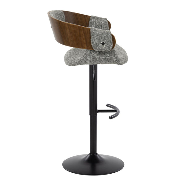 English Elm Elisa Mid-century Swivel Barstools Set of 2 with Grey Woven Fabric and Walnut Footrest B202S00825