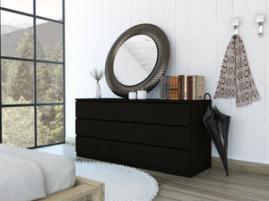 English Elm Seul Six Drawer Double Dresser Superior Top — 60.4" Wide Spacious Surface, Smooth All-Metal Rails, Sleek Design Black 36 L x 24 W x 6 H B128S00115