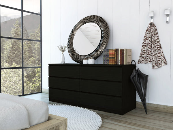 English Elm Seul Six Drawer Double Dresser Superior Top — 60.4" Wide Spacious Surface, Smooth All-Metal Rails, Sleek Design Black 36 L x 24 W x 6 H B128S00115