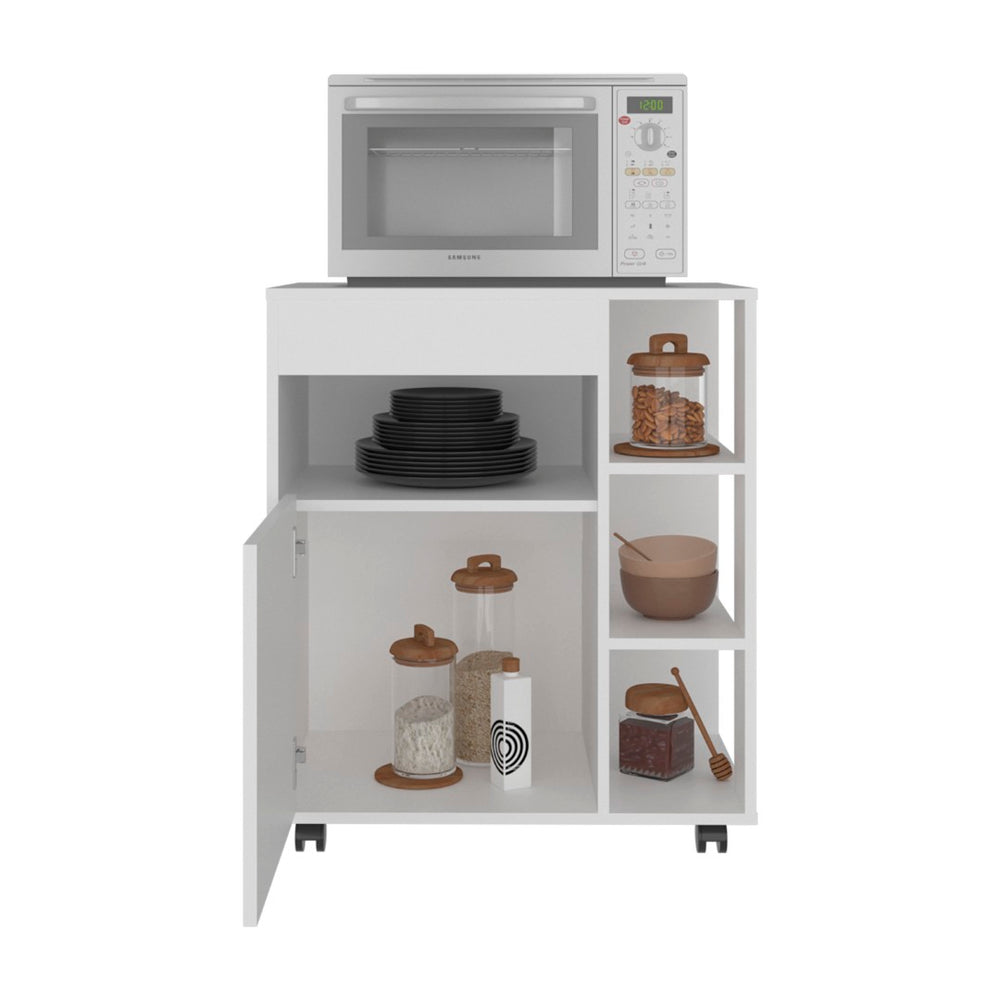 English Elm Jud White Kitchen Cart with Five Shelves Enclosed Cabinet and Rolling Casters B097P474296