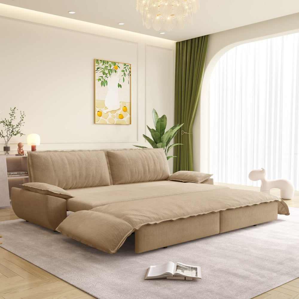 English Elm 73.2" Queen Sleeper Sofa Convertible Corduroy Loveseat for Guest Room or Living Space Camel W1885S00335