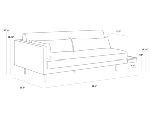 Sunpan Kalani Sofa - Modern Streamlined Design with Comfort Bolsters and Stylish Pine Wood Shelf Accent Danny Light Grey